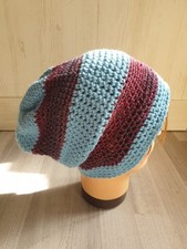 XXL Warme Beanie Wollmütze BLAU ROT GLITZER  KU: 53-81 cm *Handarbeit