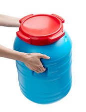 Garronda Plastikfass Lebensmittelfass HDPE-Kunststoff 30L Wassertonne Blau Rot