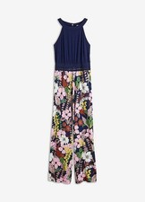 Neu Damen Jumpsuit mit Georgette-Einsatz Gr. 48/50 Blau Pink Bedruckt