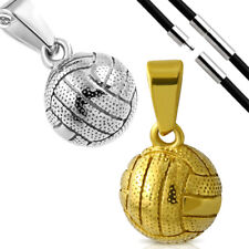 Anhänger Edelstahl Handball Volleyball Fussball Lederband Halskette gold silber