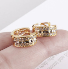 Zirkon Ohrringe Klapp- Creolen für Frauen und Männer 925 Silber bicolor