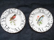 2 x Bavaria Alt Mitterteich Vögel Wandteller mit Goldrand - Durchbruch 17 cm
