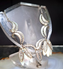 Kette silbern filigran Perlmutt strahlende Zirkonia Collier fein 41 cm vintage