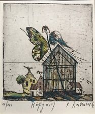 Bernd Kastenholz Käfigdorf aquarellierte Radierung 21/100 handsigniert