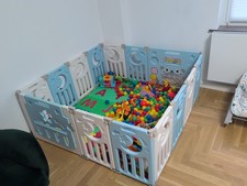 Baby Laufgitter Laufstall Blau-Weiß für Babys und Kleinkinder. 150x150 CM TOP