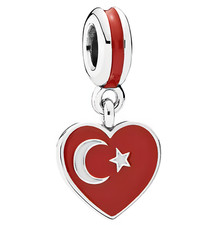 Silber Charm Anhänger Herz Türkei Flagge –  Passend für Armband & Kette