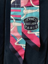 Hermes Twilly Silk 100% sote Tatersale caran/rose/turquise 86x5cm - TOP