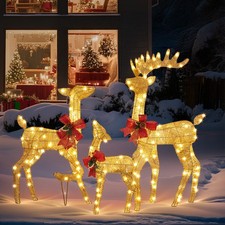 3 tlg. 4FT LED Rentier Familie Weihnachtsdeko beleuchtet Rentier Weihnachtsfigur
