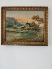 Ölgemälde, Bild Öl auf Leinwand , " Landschaft Bauernkate sig.  1922 Frankreich