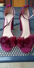 Pimkie, Damen, Pumps, 40, Weinrot, Velour, Puschel, Neuwertig, hoher Absatz