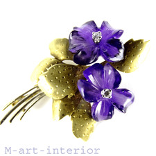 Veilchen Brosche um 1950 ! 14 K 585 Gold. Amethysten + Diamanten. Vtg. Brooch