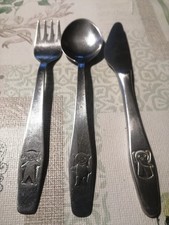 Kinderbesteck DDR 3 tlg. mit Tiermotiven  Gabel + Messer + Löffel = Lernbesteck