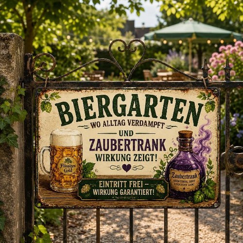 Blechschild biergarten alltag - blechschild,