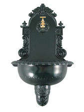 Wand Brunnen Aluminium Wiener Pflanzbrunnen grün ziseliert Messing Hahn H=76 cm