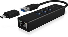 RAIDSONIC ICY BOX 4-in-1 Adapter USB 3.0 zu Gigabit LAN + 3x USB 3.0 Aluminium