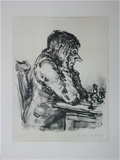 A. PAUL WEBER, Original Lithographie 1976, signiert, Schachspieler I