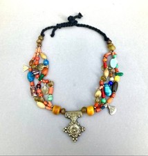 Antike Amazigh-Berber Kette Boghdad, Silber, Koralle, Bernstein, Fenolharz