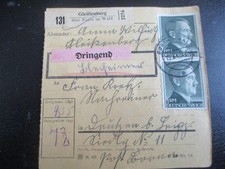 #301 Paketkarte aus GLEIßBERG über Furth im Wald nach Deutzen über Borna