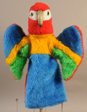 Steiff Handpuppe Papagei Lora mit Knopf, Vintage, Kasperletheater, 1464