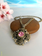 Wunderschönes großer massiver Anhänger Silber 835, Jerusalem, Topas, Erbsenkette