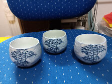 3 hübsche Teetassen Teebecher Porzellan blau weiß Bambusdekor