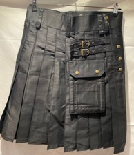 Herren Rock Kilt mittellanger Rock Punk & Gothik schwarz coated Gr. 34 Neu