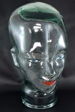 VINTAGE GLAS SCHAUFENSTERPUPPE WEIBLICHER KOPF PERÜCKE HUTSTÄNDER 29cm