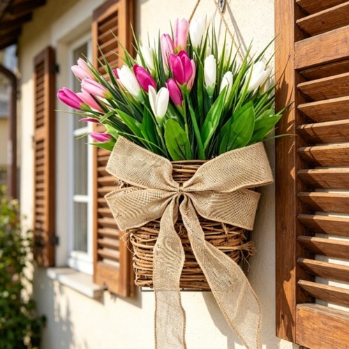 Seiden tulpen blumenkranz - seiden, rosa