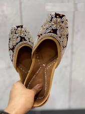 Damen Punjabi Jutti Hochzeit Mojari Stickerei Ballettschuhe UK Größe 4-8 Schwarz