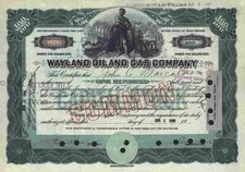 Wayland Oil and Gas Company 1916 Baltimore Pittsburgh West Virgina 100 Shares