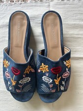 Erika Rocchi Pantoletten Wedges Gr. 39, Wildleder blau, neuwertig