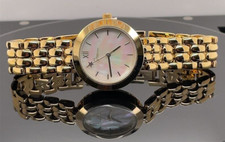 EXCLUSIVE DAMEN UHR PERLMUTT ZIFFERBLATT,  IP-GELBGOLD , QUARZWERK # SCHMUCKJAGD