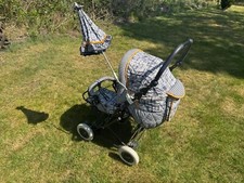 Gesslein Kinderwagen Kinderbuggy Grau/Blau/Weiß/Orange mit Schirm