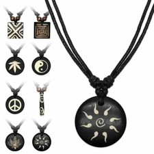 1 Kokos Anhänger mit verstellbarer Kette Natur Holz Surfer Halskette Textilkette