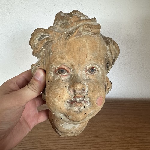 Antike holz figur engel - figur, kopf