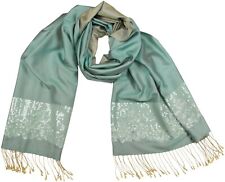 Abendstola  100% Seide silk bestickt stole embroidered Hellblau Pailletten 