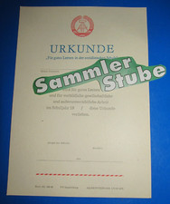 DDR Blanko Urkunde - für gutes Lernen in der sozialistischen Schule