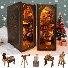 DIY Book Nook Kit 3D Holzpuzzles Booknook Bücherregal Miniaturhaus Geschenk LED