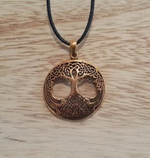 Anhänger Yggdrasil Bronze + Lederband Wikinger Weltenesche groß Lebensbaum Baum