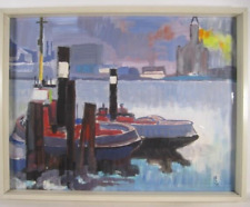 Hafenschlepper Dampfschlepper  Hafen- Hamburg Aquarell Monogramm RW 69 +Rahmen