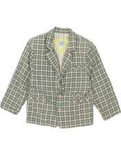 VINTAGE Damen Crop 2 Knopf Blazer Jacke UK 8 Small grün kariert Baumwolle CG90