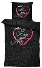 Bettwäsche 135x200 cm Leopardenfell Herz Love schwarz modern Microfaser