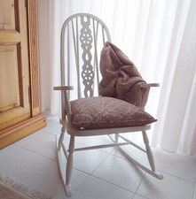 Vintage Windsor Schaukelstuhl Armlehnen Landhaus Shabby Chic weiß lackiert 50er