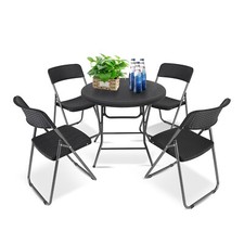 Gartenset Sitzgruppe Möbel 5-tlg Schwarz Kunststoff Rattan Camping Garten Balkon