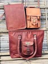 Handgefertigte braune echte Vintage Leder Schultertasche Handtasche Tasche Ha...