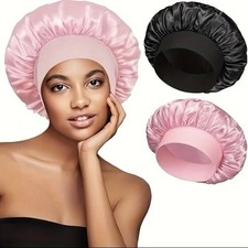 2 x Bonnet Satin Schlafhaube Pink Haube rosa schwarz 2er Set