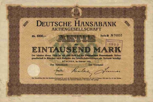 Deutsche hansabank 1922 - ag,