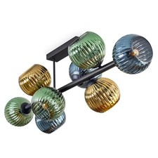HOFSTEIN Cesaro Deckenlampe aus Metall/Riffelglas Schwarz/Blau/Grün/Goldfarben