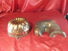 2 Antike Alte Gugelhupf Form Backform Kupfer Verzinkt Fisch 🐠 Gemarkt (5691)