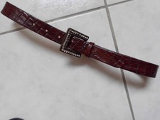WIE NEU ! Echt Ledergürtel Damengürtel Krokoprägung Länge ca 95 cm braun Strass